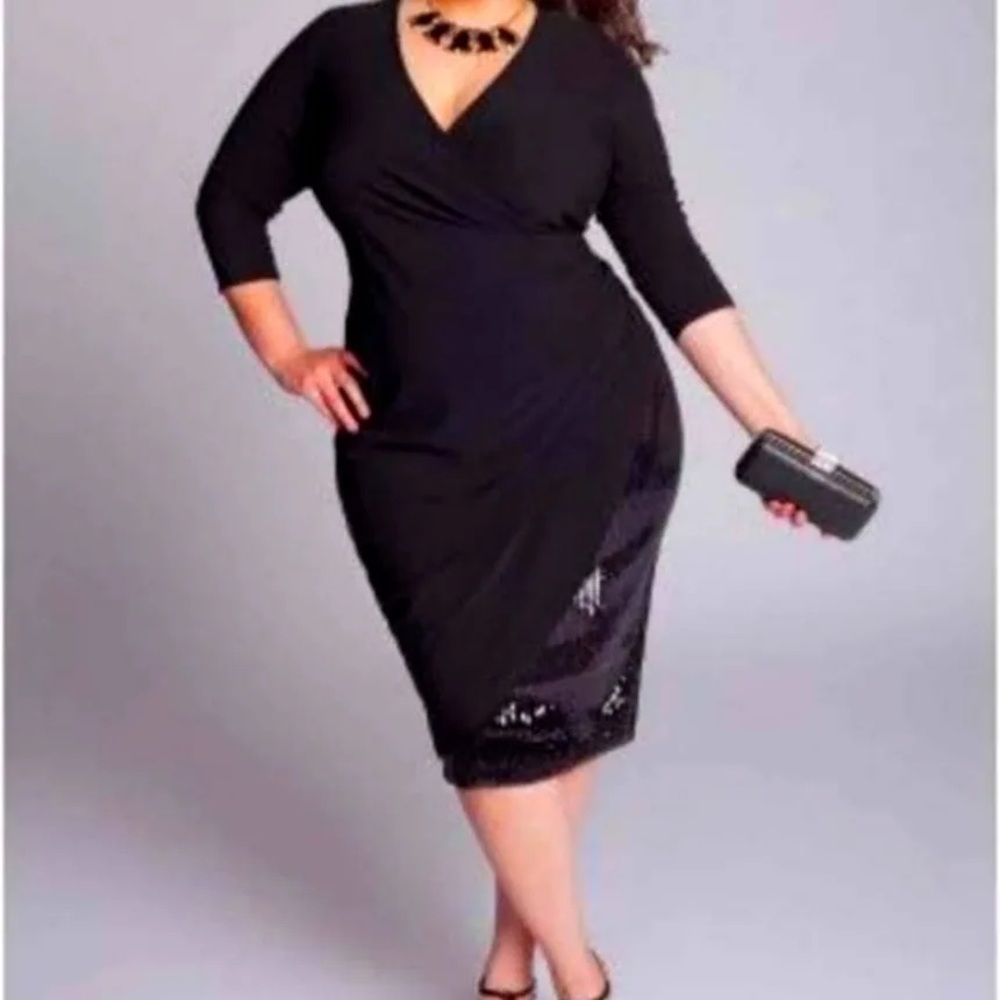 Igigi Black Sequin Wrap Midi Dress